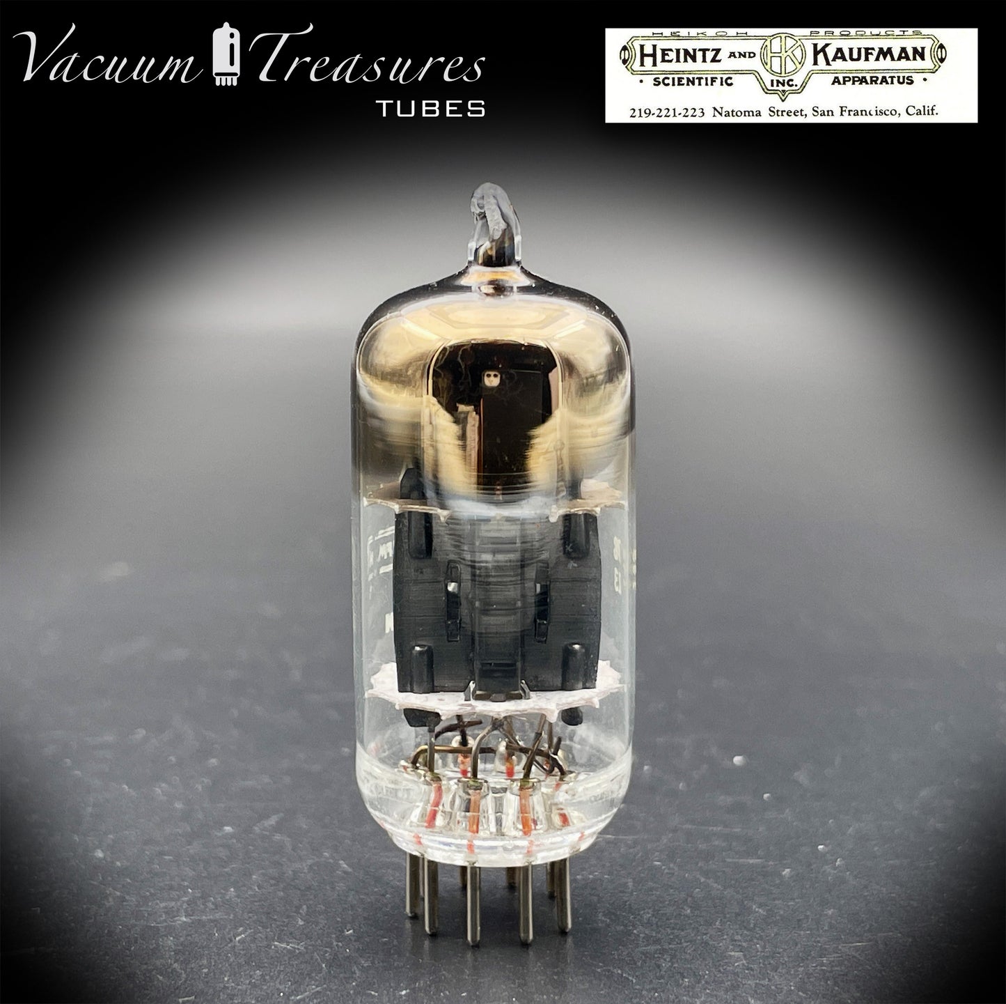 12AU7A / ECC82 Heinz & Kauffman Black Plates Horse Shoe Getter Made in USA