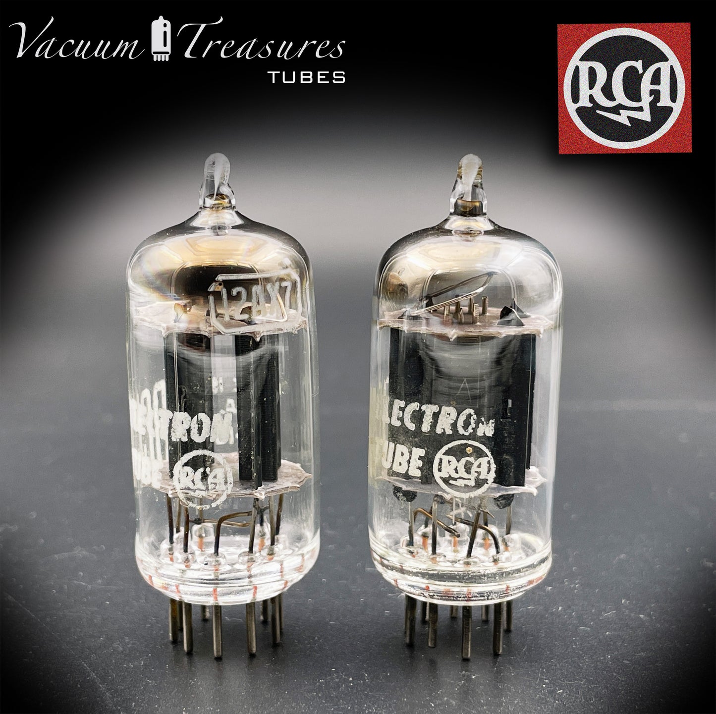 12AX7 (ECC83) RCA NOS Placas largas negras [] Tubos combinados con captador inclinado HECHO EN EE. UU. Años 50
