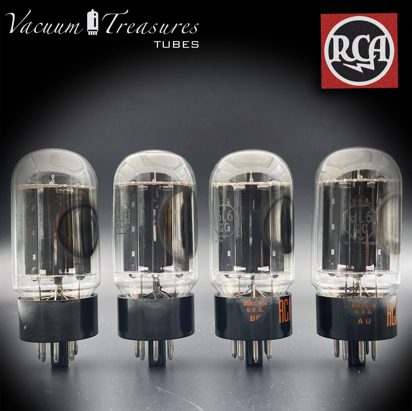 6L6 GC RCA Black Plates Halo Getter Matched Tubes @ Test NOS Made in USA