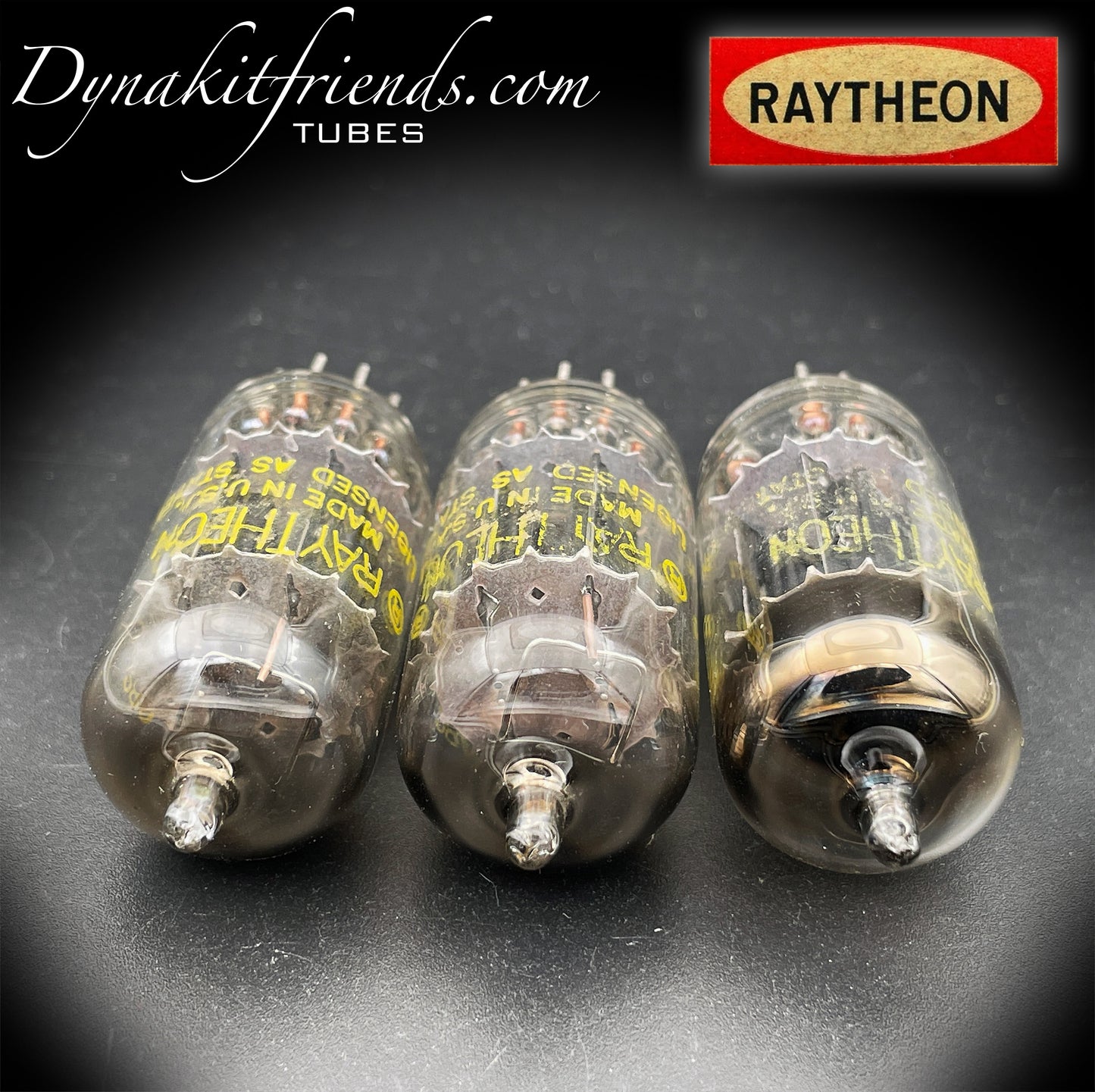 12AU7 ( ECC82 ) RAYTHEON Long Black Plates Square Getter Matched Tubes Made in USA '57