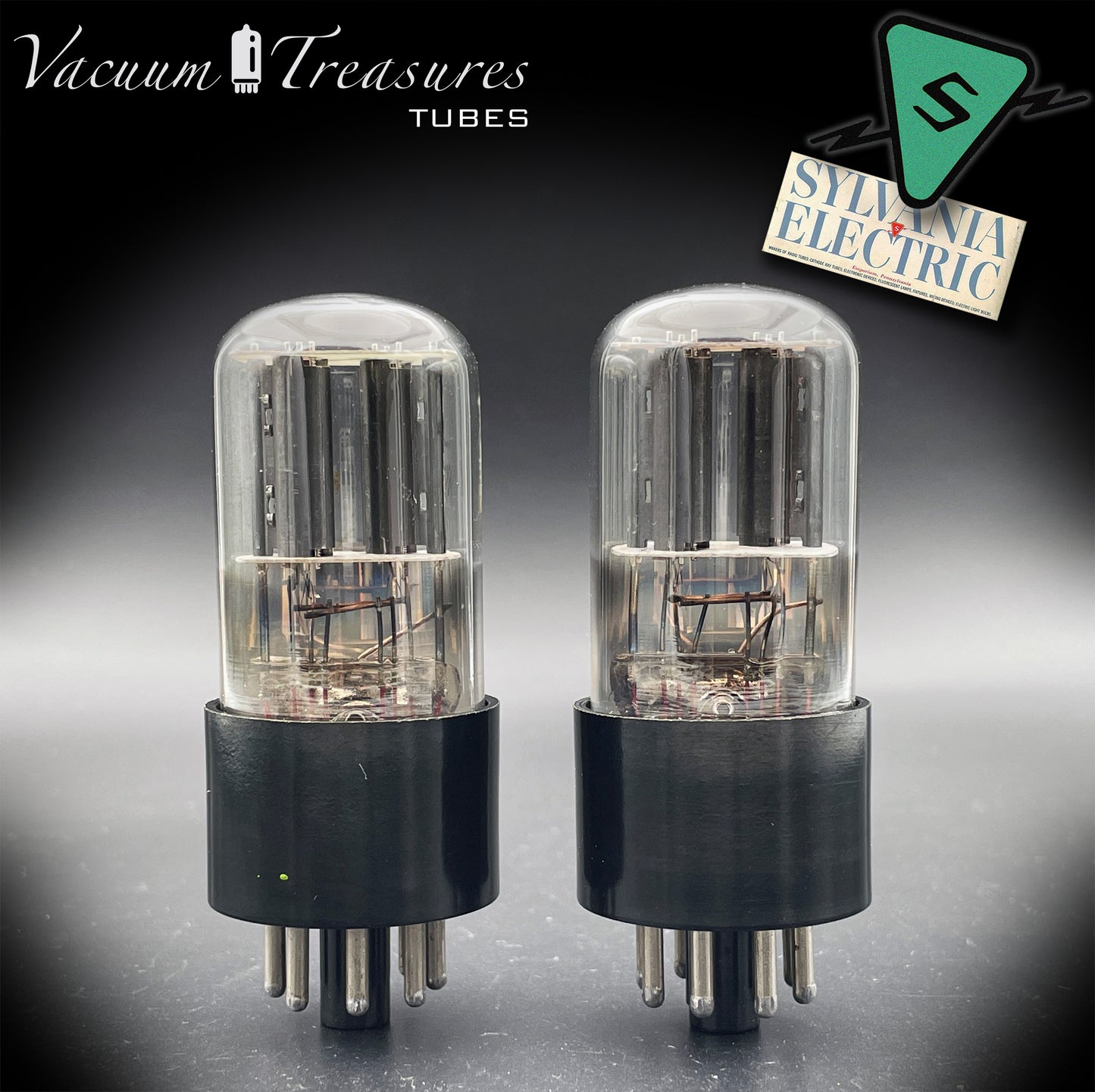 6SL7GT (VT-229) SYLVANIA NOS Black Round Plates Foil Getter AMPLITREX Matched Pair Made in USA '50s.