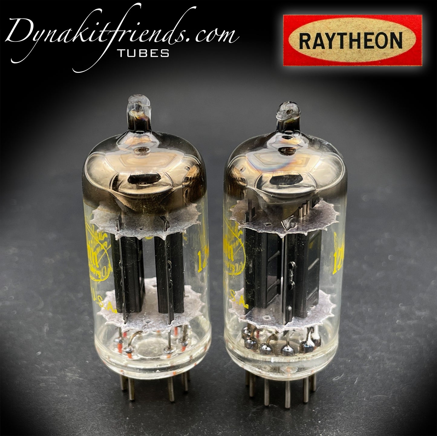 12AU7 ( ECC82 ) RAYTHEON NOS Long Black Plates Halo Getter Matched Tubes Made in USA '59