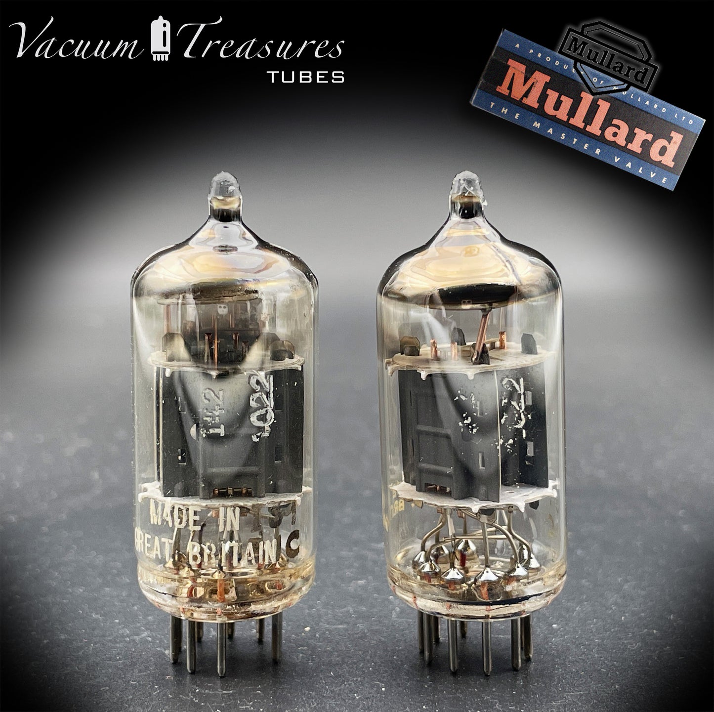 12AX7 / ECC83 MULLARD Blackburn Short Gray Plates Halo Getter - Same Code I61 B1C - AMPLITREX Tested Pair - Low Noise & Microphonics