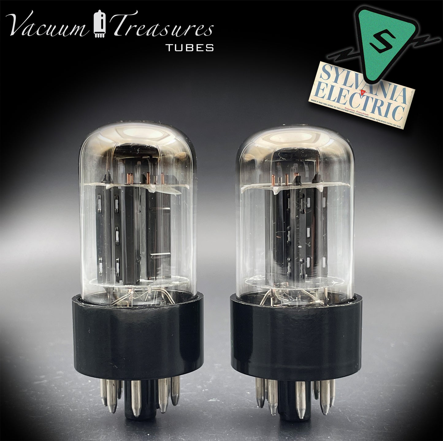 6SN7GTB Baldwin by SYLVANIA Matched Pair Black Plates Tubes - Same Codes - Made in USA '61