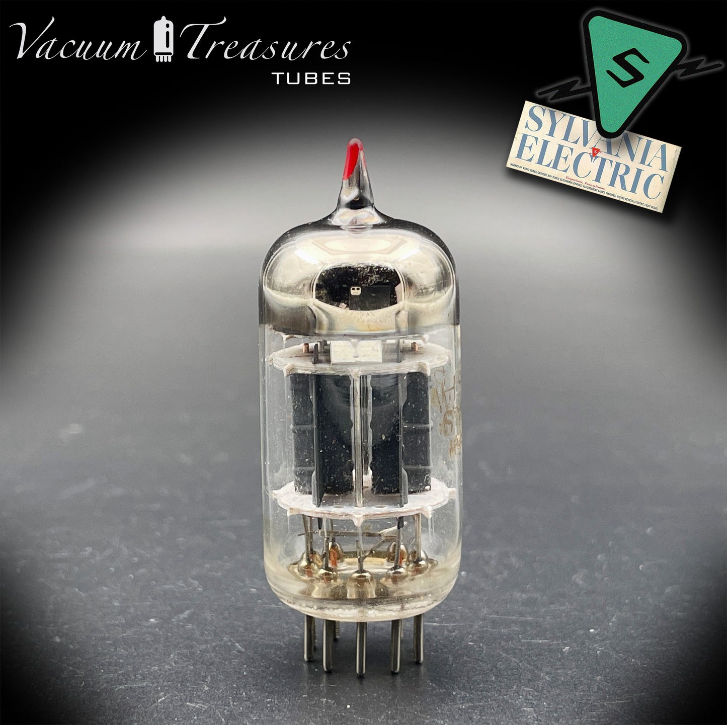 5814A / 12AU7 Sylvania Gold Brand Triple Mica Red Tip Square Getter Made in USA