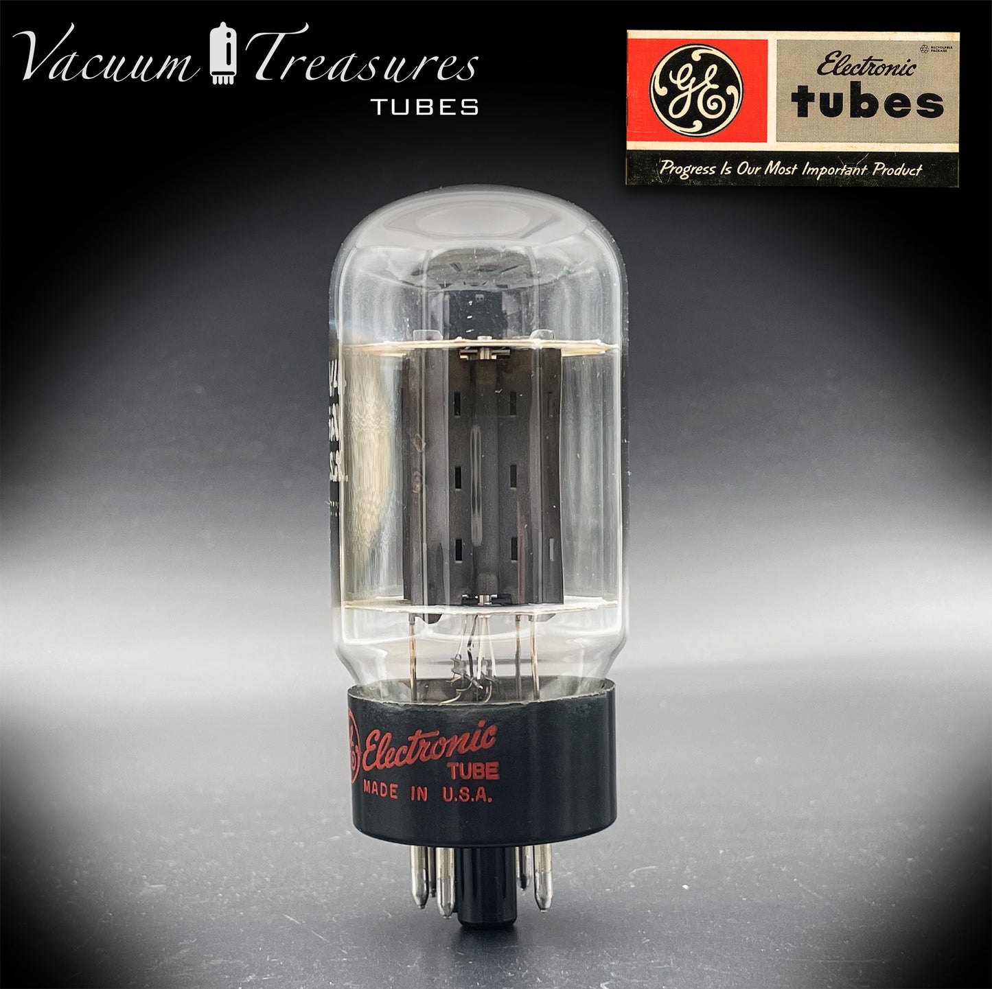 5V4GA GE NOS Gray Plates Side Square Getter Rectifier Tube Made in USA