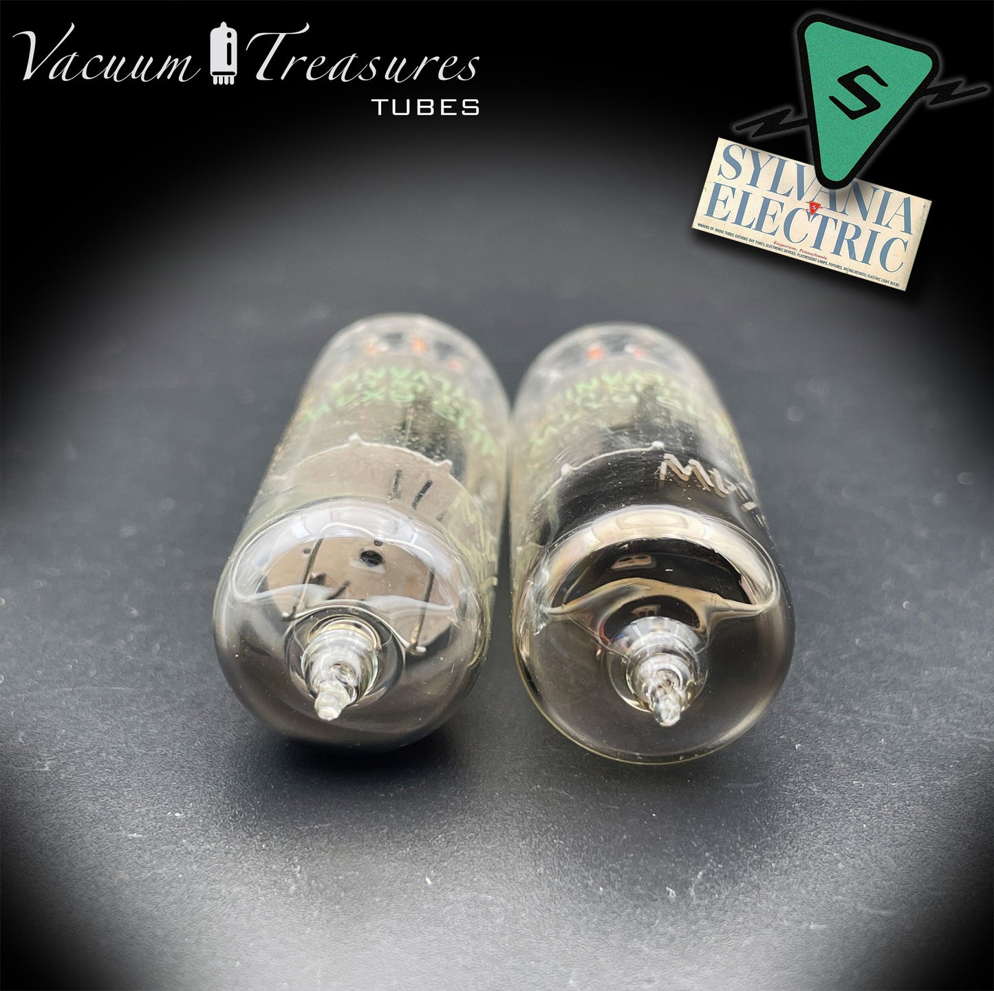 JHS 6X4W EZ90 NOS NIB SYLVANIA Matched Pair Black Plates Square Getter Made in USA '54