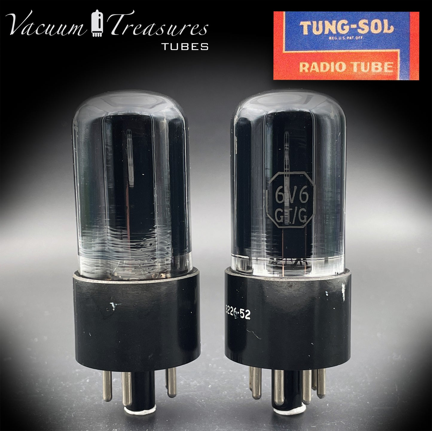 Paire de tubes testés par Getter en feuille de verre noir 6V6 GT TUNG-SOL, FABRIQUÉS AUX ÉTATS-UNIS '56