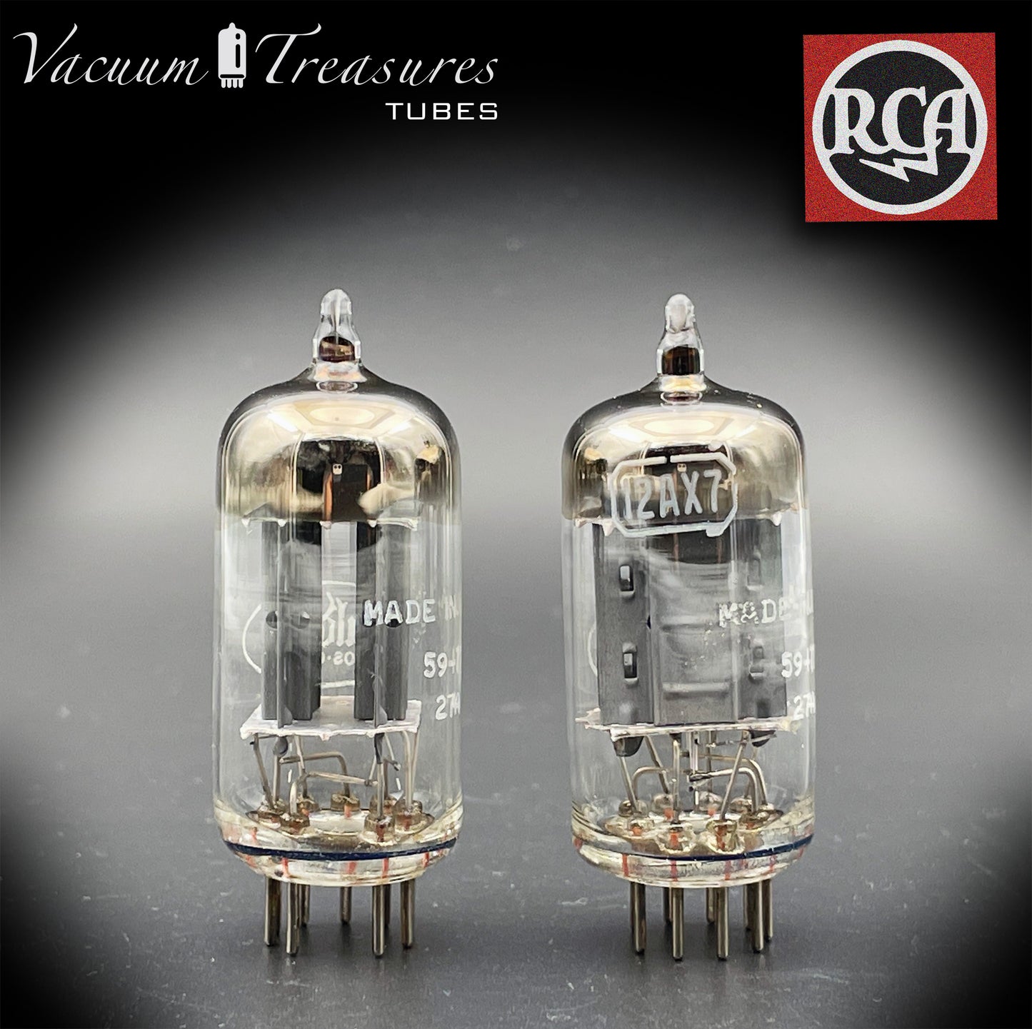 12AX7 ( ECC83 ) RCA for Baldwin Long Gray Plates Square Getter Matched Tubes MADE IN USA '59