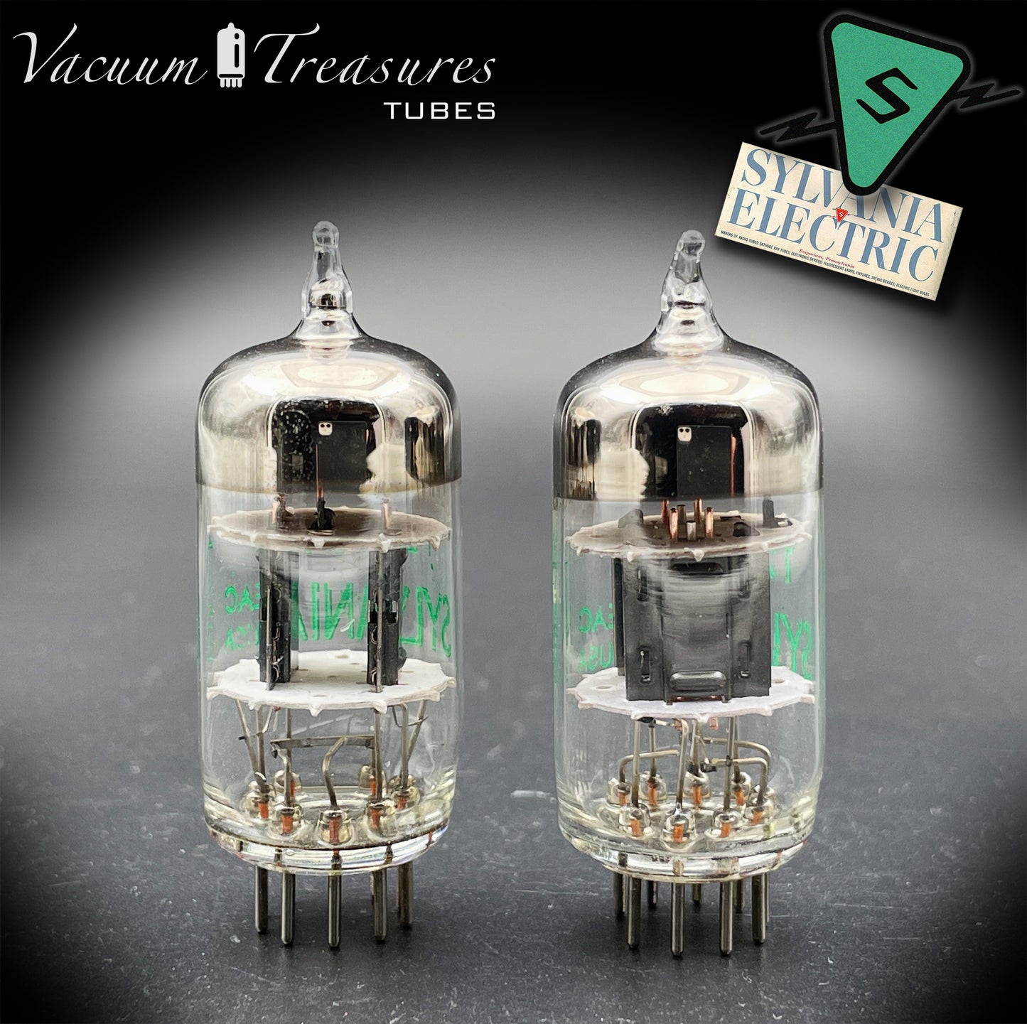 12AT7WA E81CC 6201 NOS SYLVANIA Matched Pair - Black Plates Halo Getter Made in USA