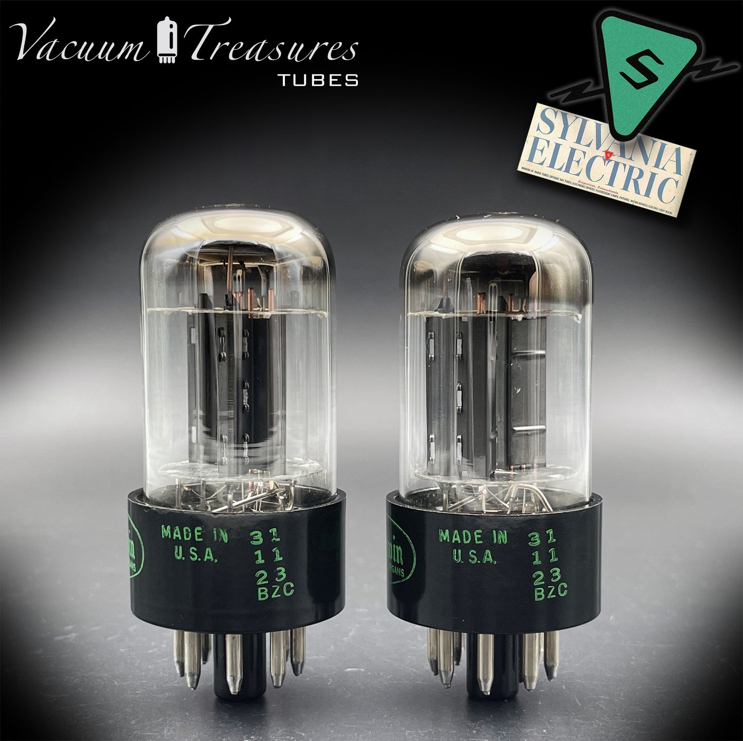 6SN7GTB Baldwin by SYLVANIA Matched Pair Black Plates Tubes Same Codes Made in USA '61