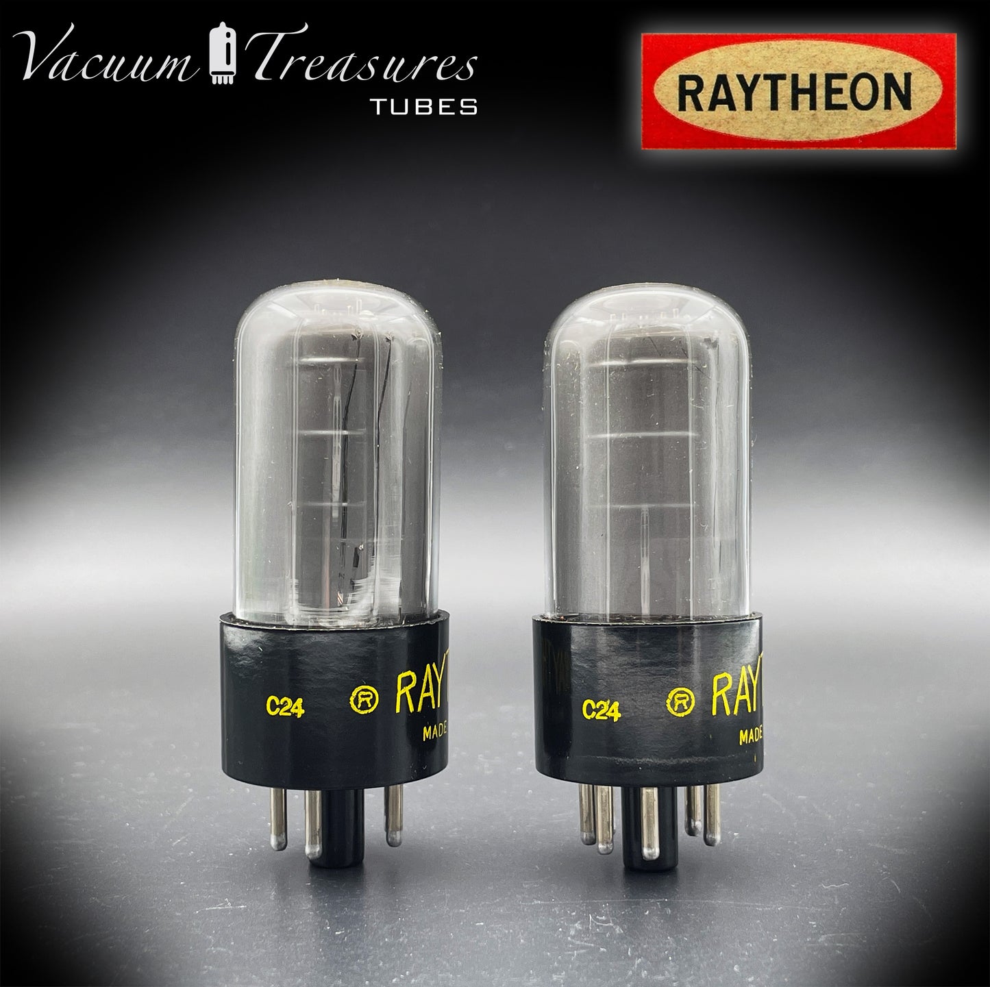 6V6 GT RAYTHEON NOS NIB Black Plates Grafite Glass Square Getter Matched Tubes Made in USA '50s