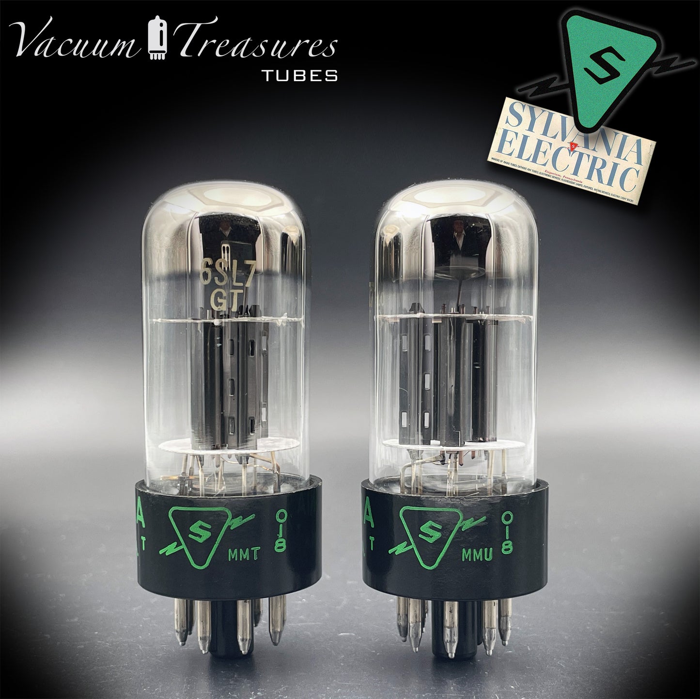 6SL7GT SYLVANIA 3-Hole Black Plates Tall Boys AMPLITREX Matched Pair Same Date Codes Made in USA '50s