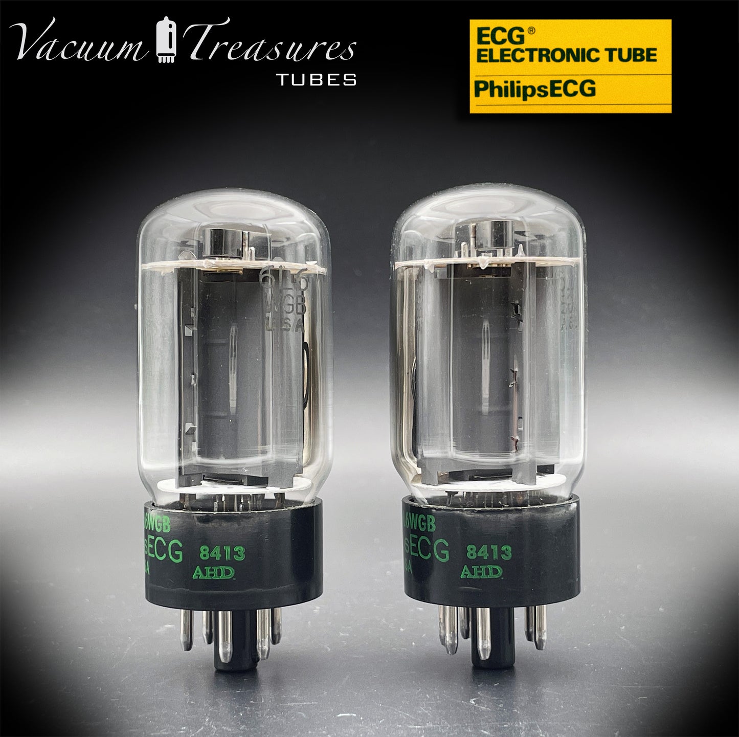 JAN 6L6WGB PHILIPS ECG Matched Pair Gray Plates Side Halo Getter AMPLITREX Tested – Same Date Code – NOS NIB