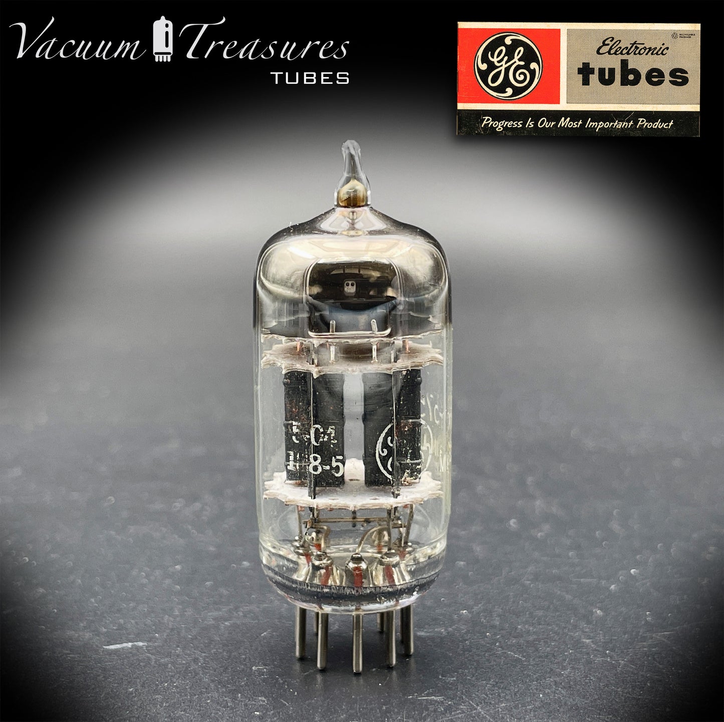 JG 5751 WA GE NOS Triple Mica Black Plates Square Getter Amplitrex Tested Tube Made in USA '55