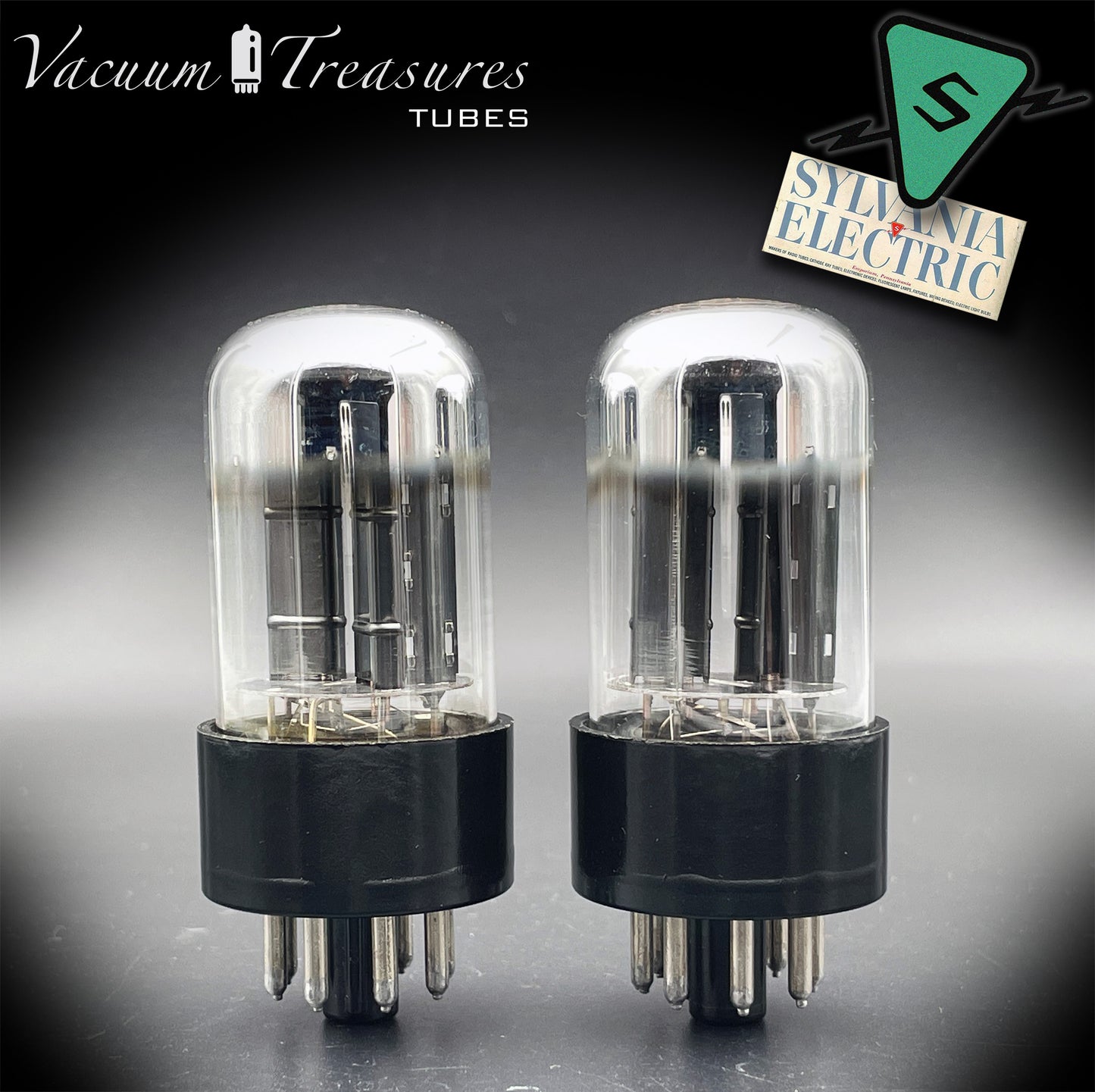 6SN7GTB NOS SYLVANIA CHROME TOP Green Dot Matched Pair Black Plates Tubes USA '50s