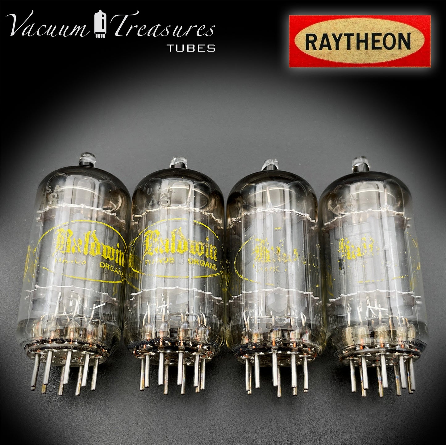 12AX7 ( ECC83 ) RAYTHEON Long Gray Plates Labeled Baldwin Organ O Getter Matched Tubes Made in USA '62