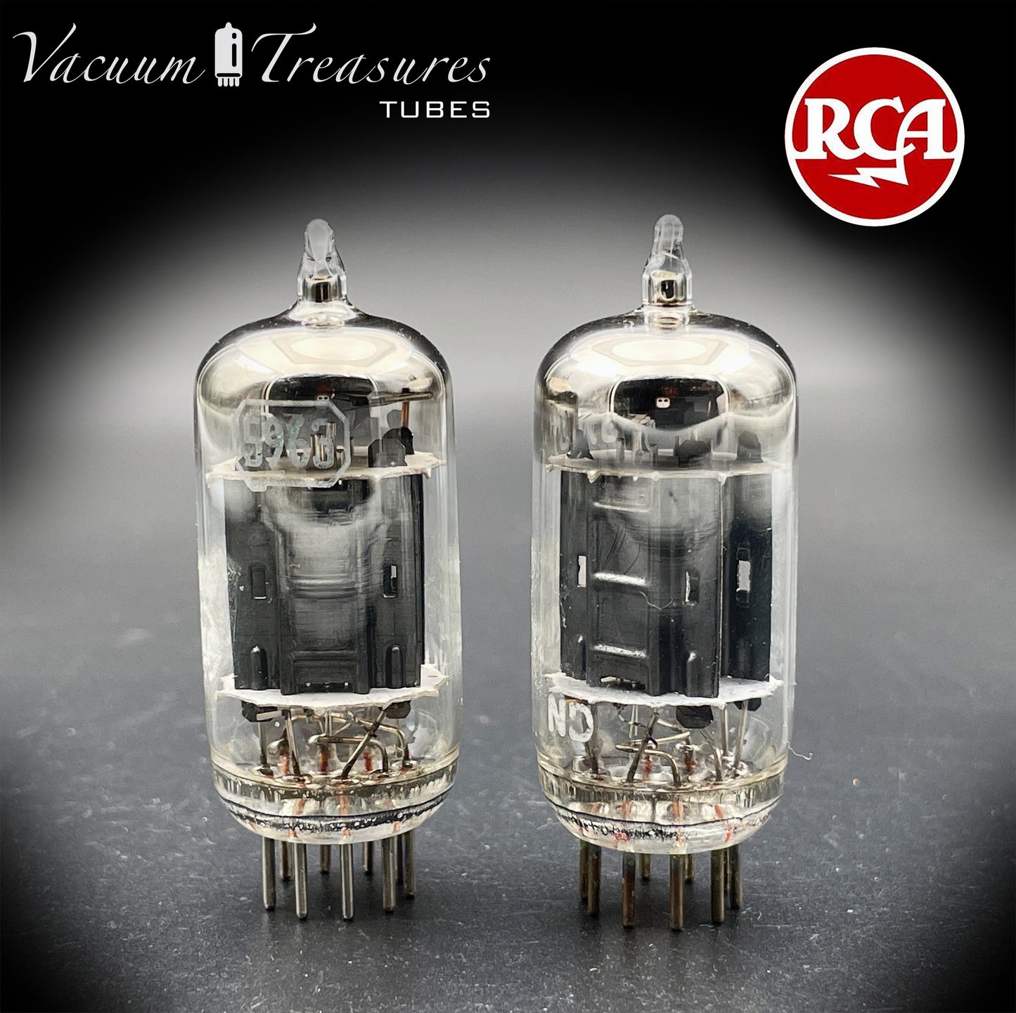 5963 ( 12AU7 ) RCA Matched Pair Long Black Plates Foil Getter AMPLITREX Tested