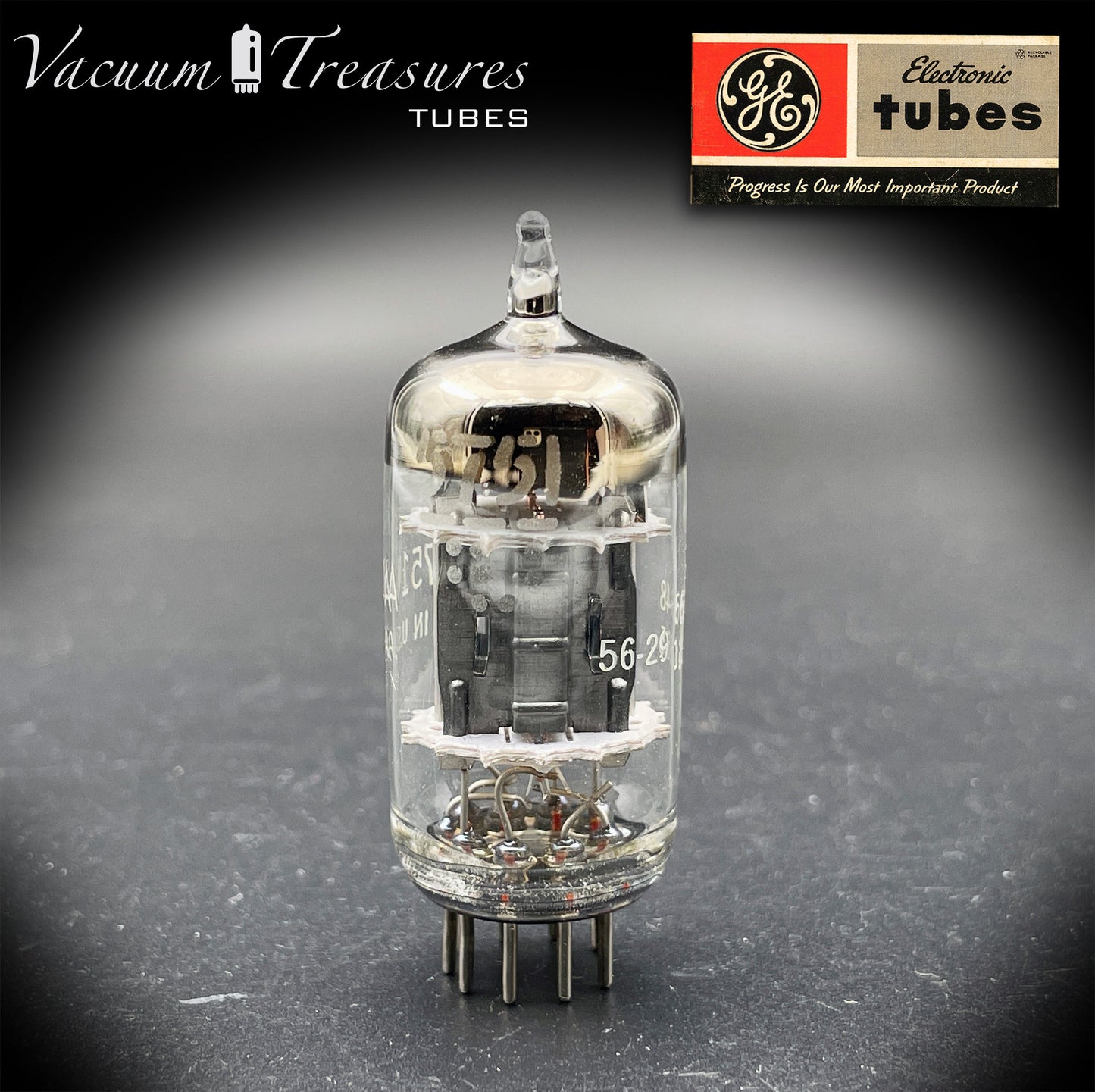 JG 5751 WA GE NOS Triple Mica Black Plates Amplitrex Tested Tube Made in USA '56