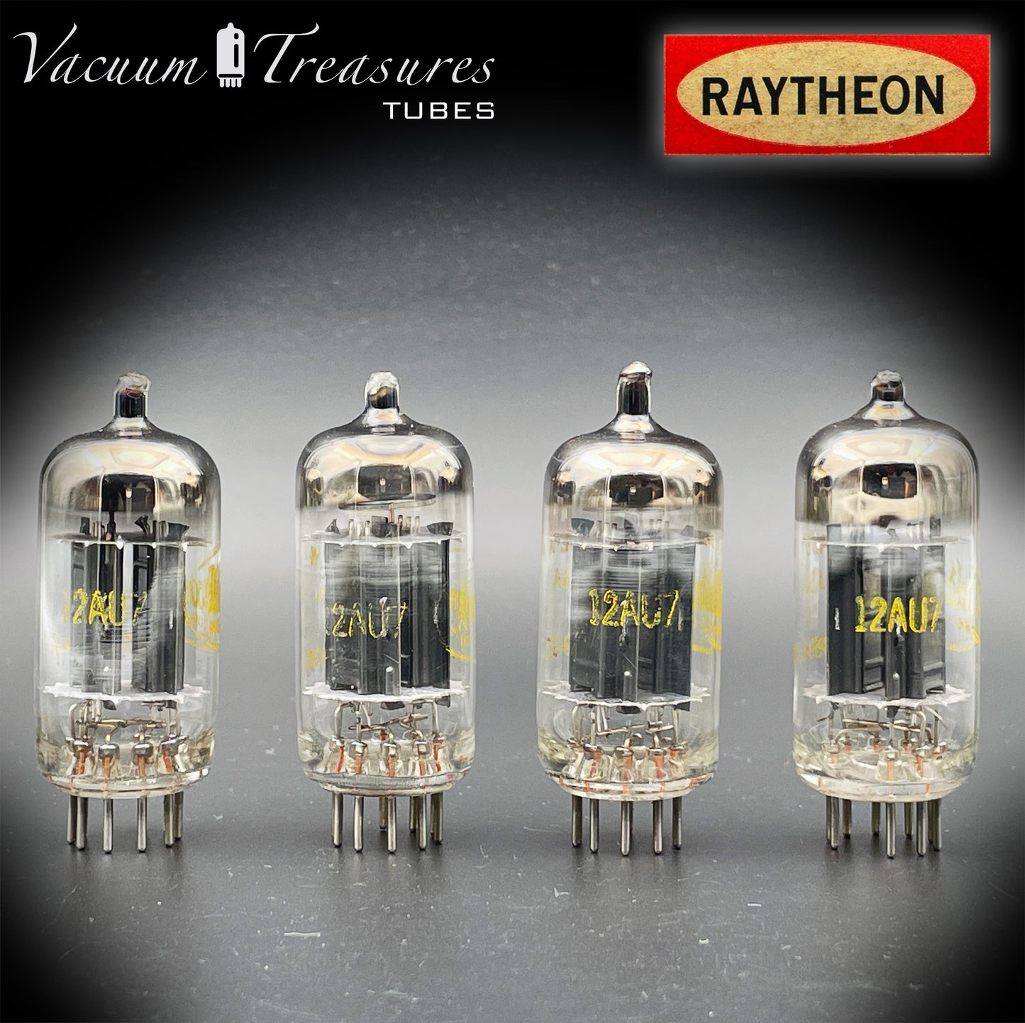 12AU7 ( ECC82 ) NOS RAYTHEON for Baldwin Long Black Plates Halo Getter Matched Tubes Made in USA '59