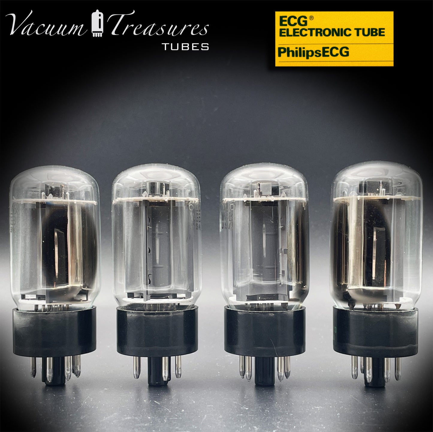 JAN 6L6WGB PHILIPS ECG Matched Quad Gray Plates Side Halo Getter AMPLITREX Tested – Same Date Code – NOS NIB