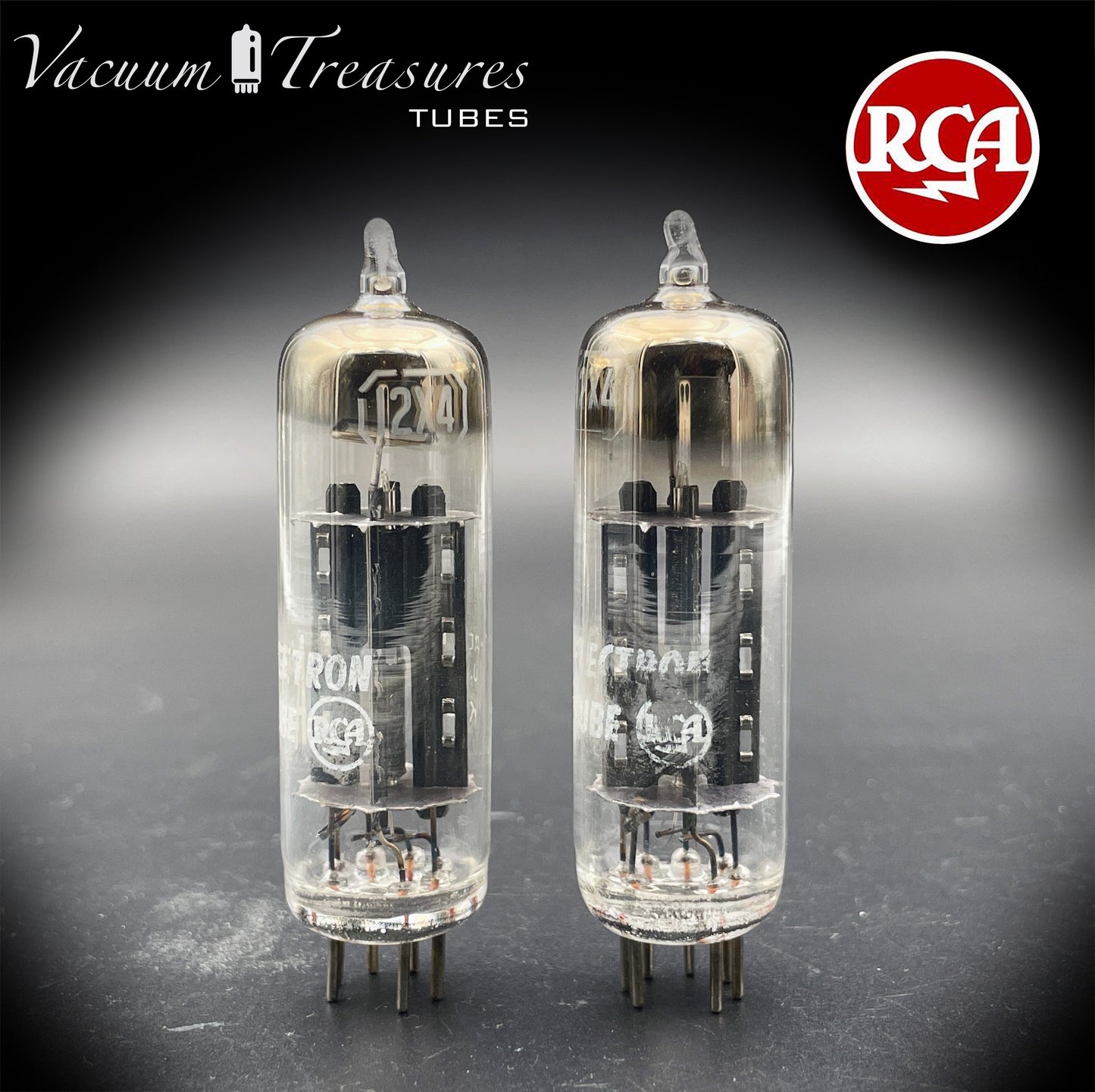12X4 RCA NOS NIB Matched Pair Black Plates Foil Getter Tubes Rectifiers Made in USA '58
