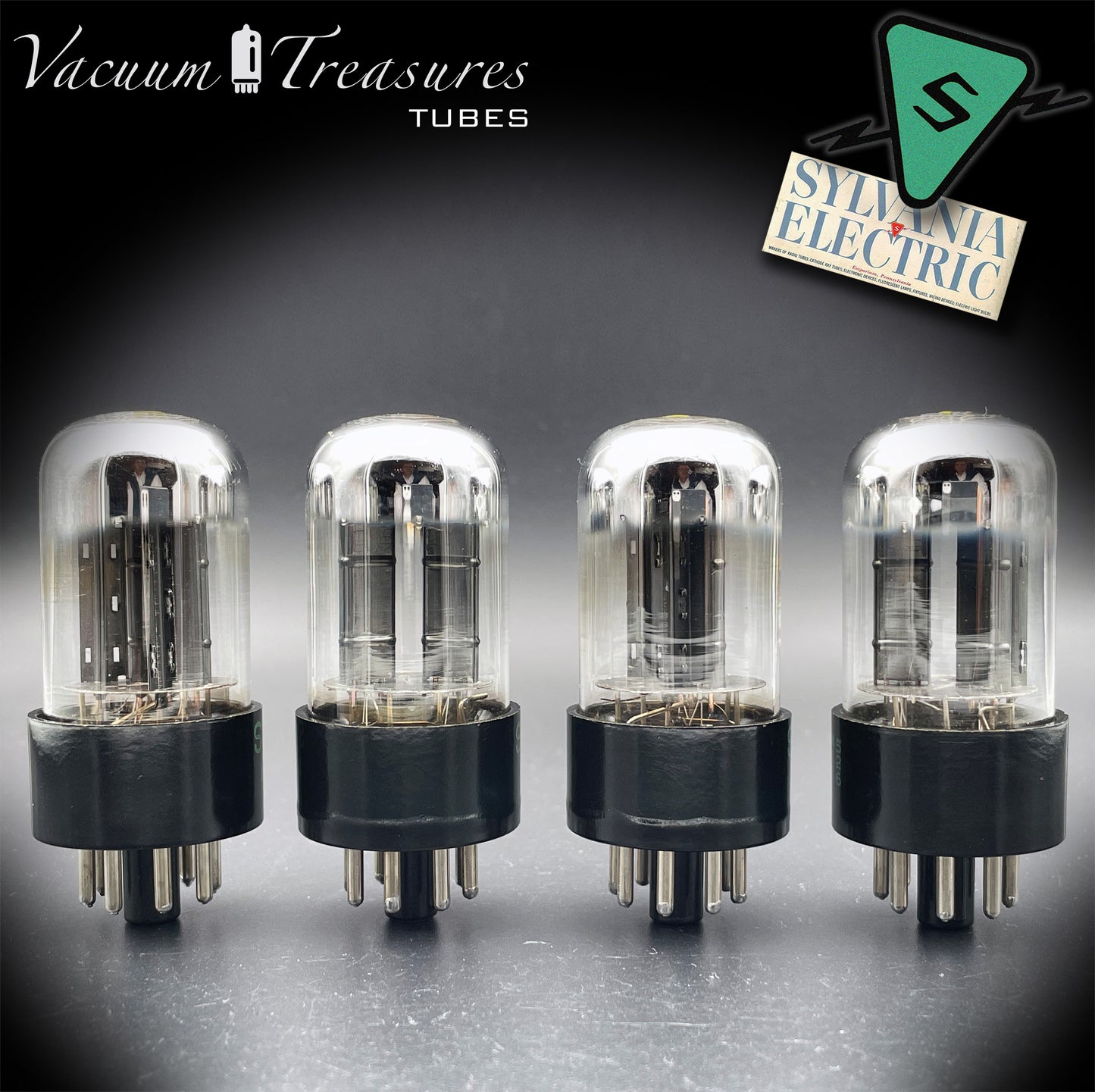 6SN7GTB NOS SYLVANIA CHROME TOP Matched Quad Black Plates Tubes USA 1955