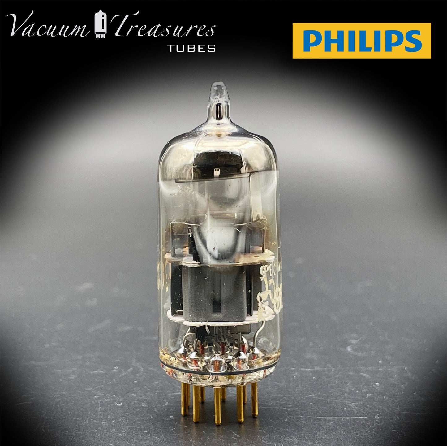 E88CC ( 6922 ) PHILIPS Special Quality Halo Getter Tube Gold Pin Made in Holland '66