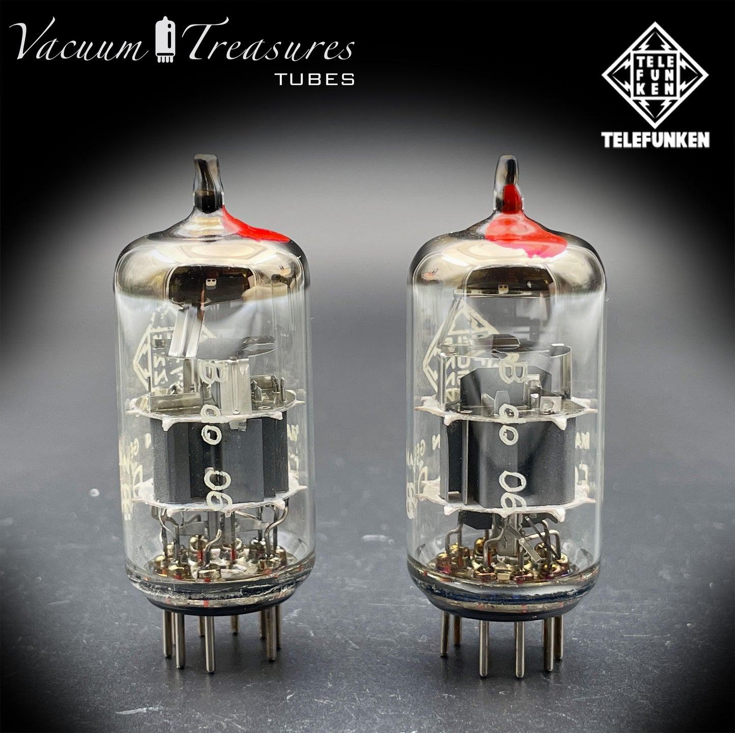 ECC88 6DJ8 TELEFUNKEN Matched Pair Red Dot Same Data Code Diamond <> Bottom Berlino Tubes Made In Western Germany