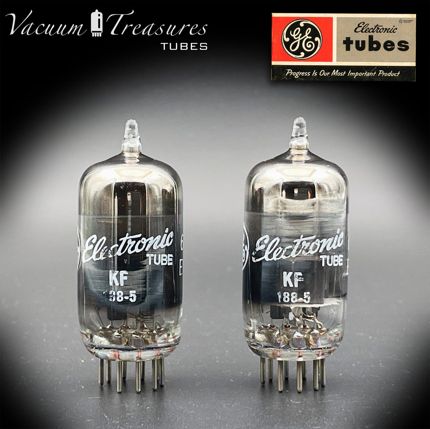 ECC88 ( 6DJ8 ) GE NOS NIB Black Glass Halo Getter Matched Pair Tubes Made in USA