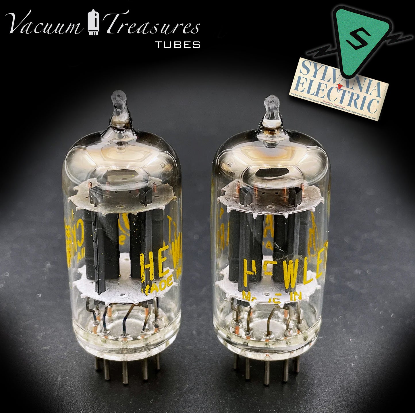 5963 ( ECC82 12AU7 WA ) Hewlett-Packard by SYLVANIA Gray Plates Halo Getter Long Plates Matched Pair Made in USA