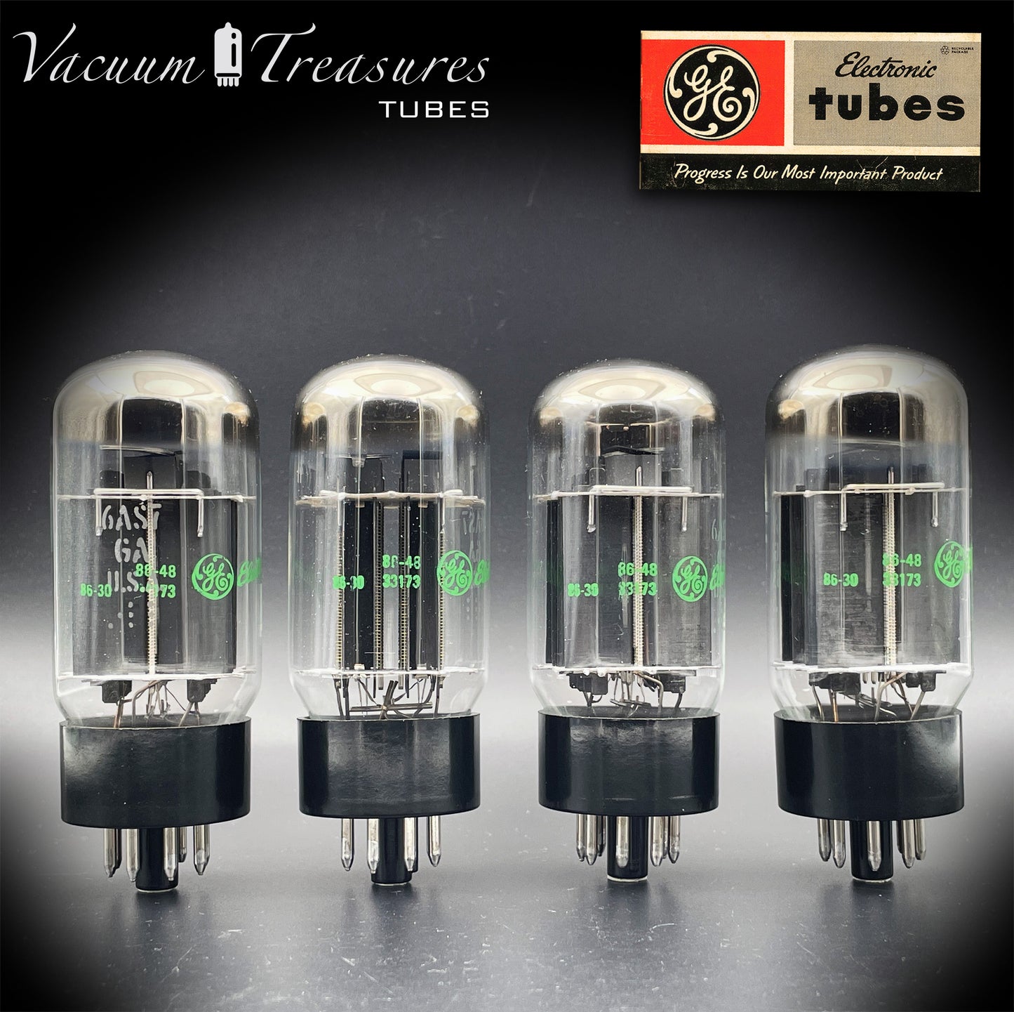 6AS7GA / 6080 GE NOS NIB Matched Quad Black Plates Green Print AMPLITREX Tested