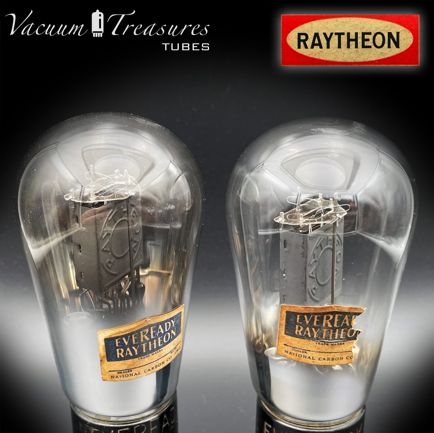 ER-245 ( 45 ) RAYTHEON EVEREADY Balloon Globe Legendary Box Plates Coin Getter Tested Pair Tubes Made in USA 1930's