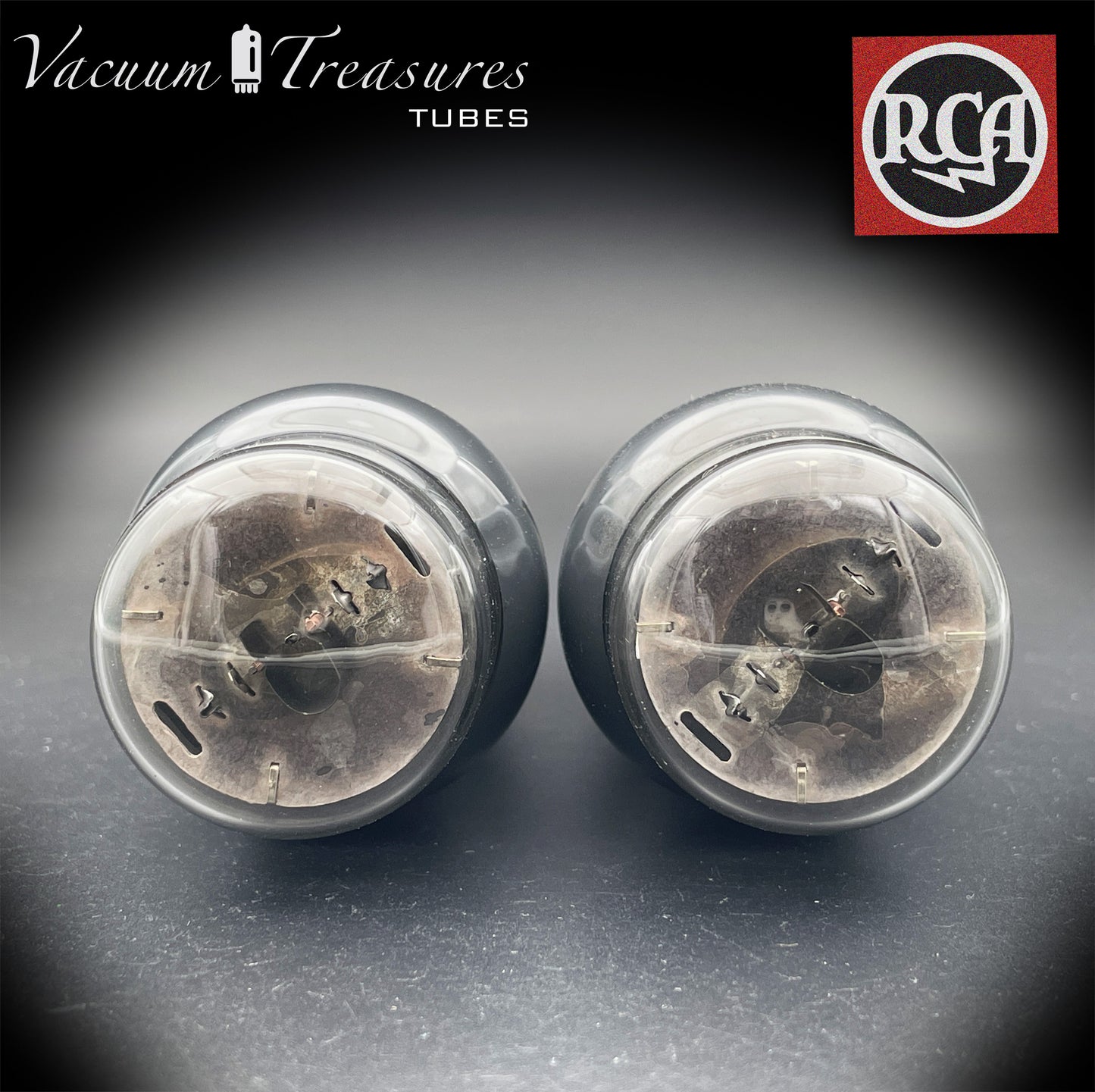 6V6G RCA Radiotron Matched Pair - Smoked Glass Black Plates Foil Getter - Same Factory Code - USA '50s - AMPLITREX Tested