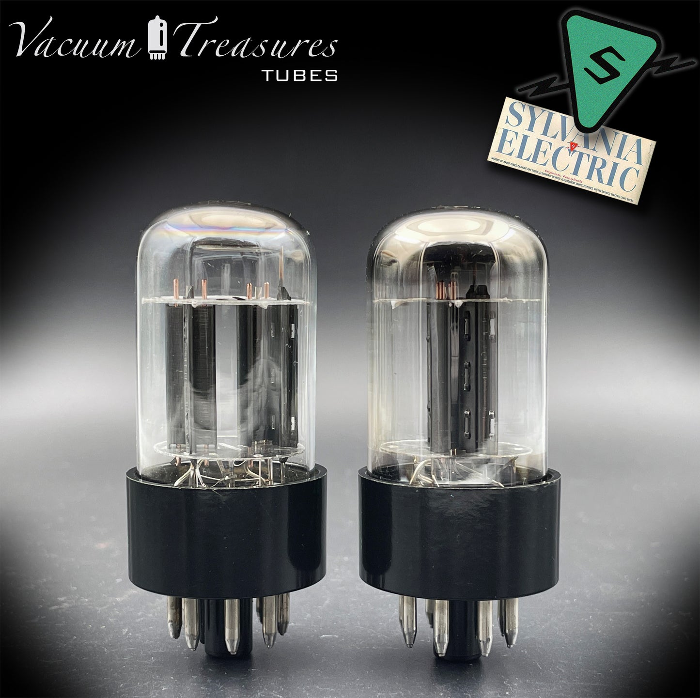 6SN7GTB Baldwin by SYLVANIA Matched Pair Black Plates Tubes - Same Codes - Made in USA '61