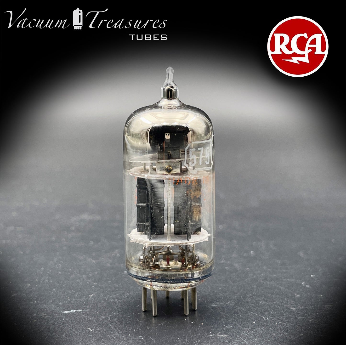 5751 RCA NOS Triple Mica Black Plates Square Getter Amplitrex Tested Tube Made in USA '50s