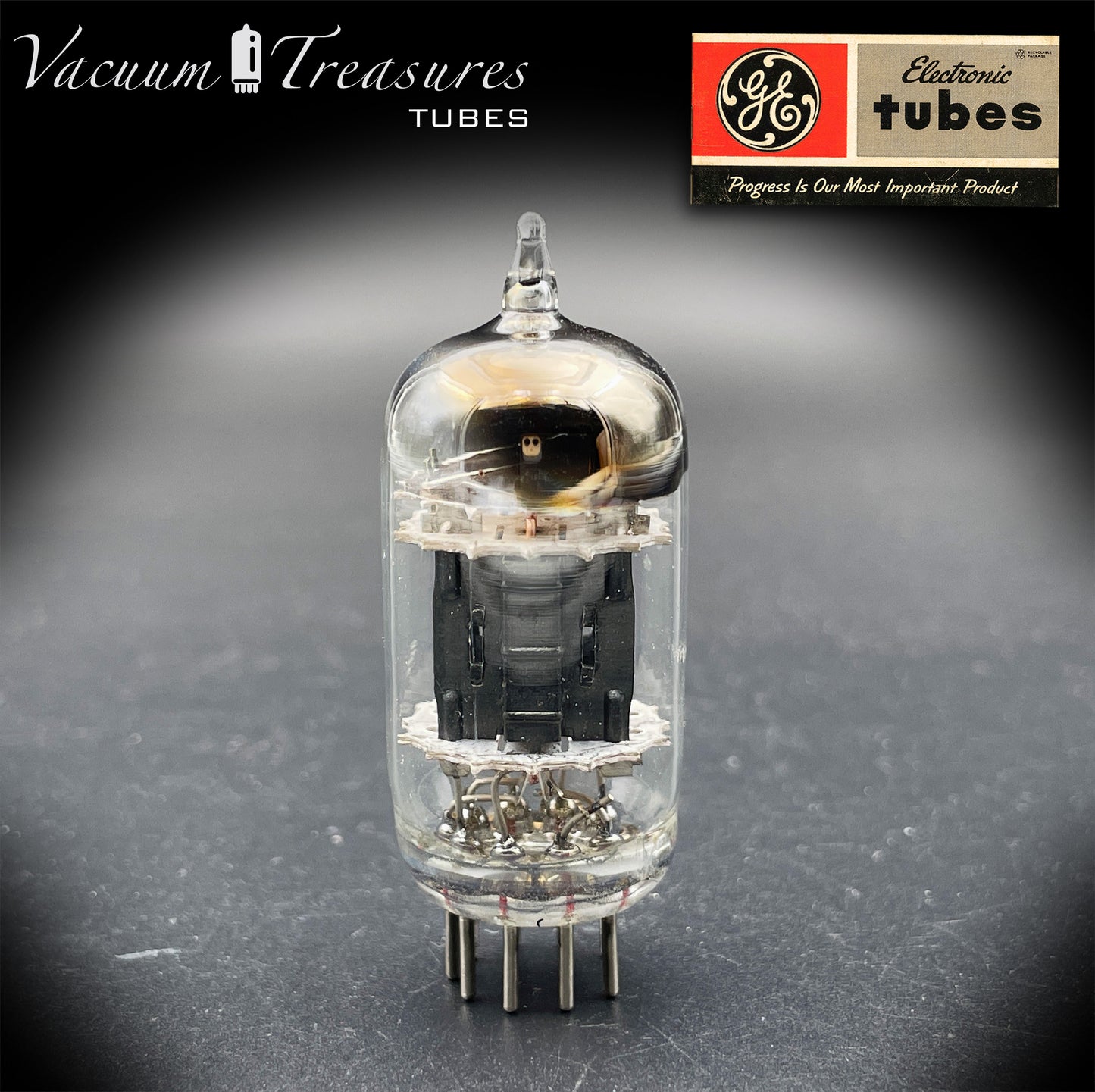 5751 GE NOS Triple Mica Black Plates Square Getter Amplitrex Tested Tube Made in USA '50s