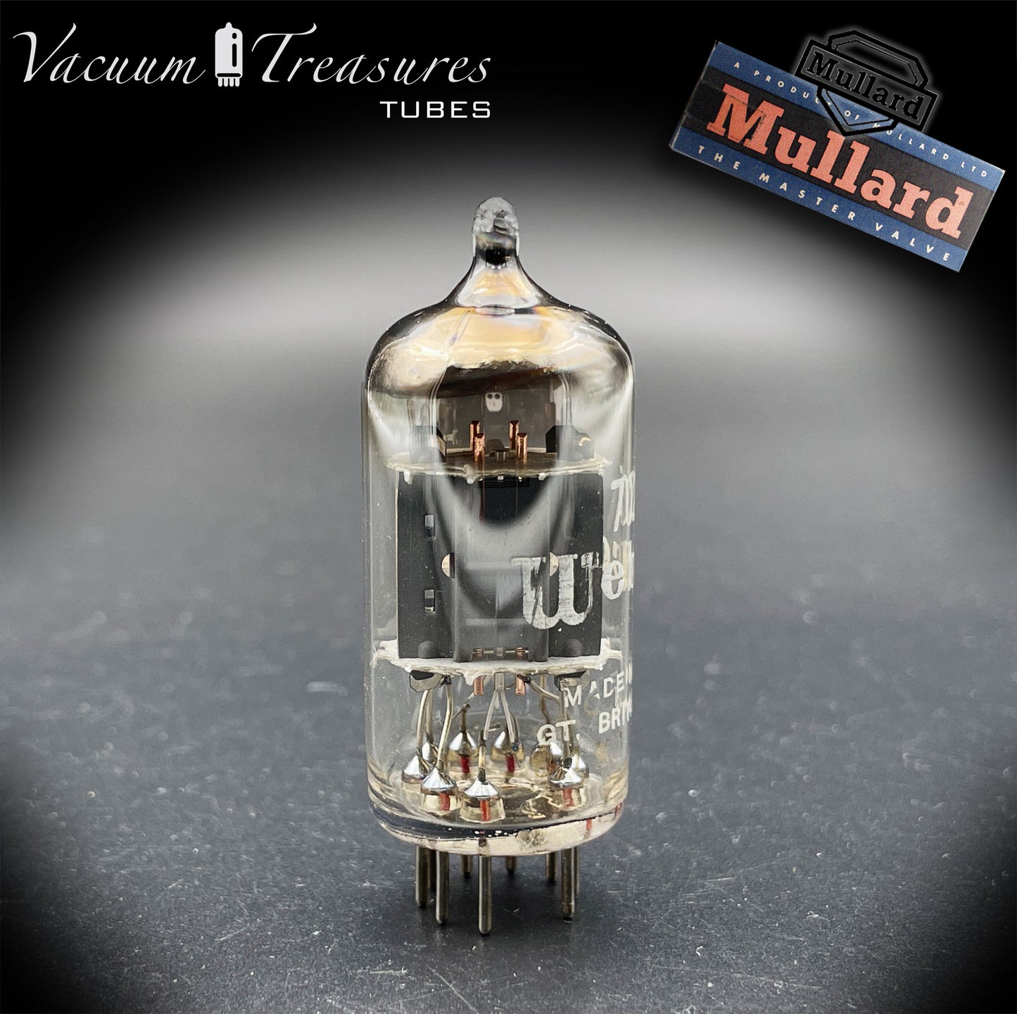 7025 12AX7 ECC83 MULLARD Blackburn Short Plates Halo Getter Tested Tube MADE IN GREAT BRITAIN '61