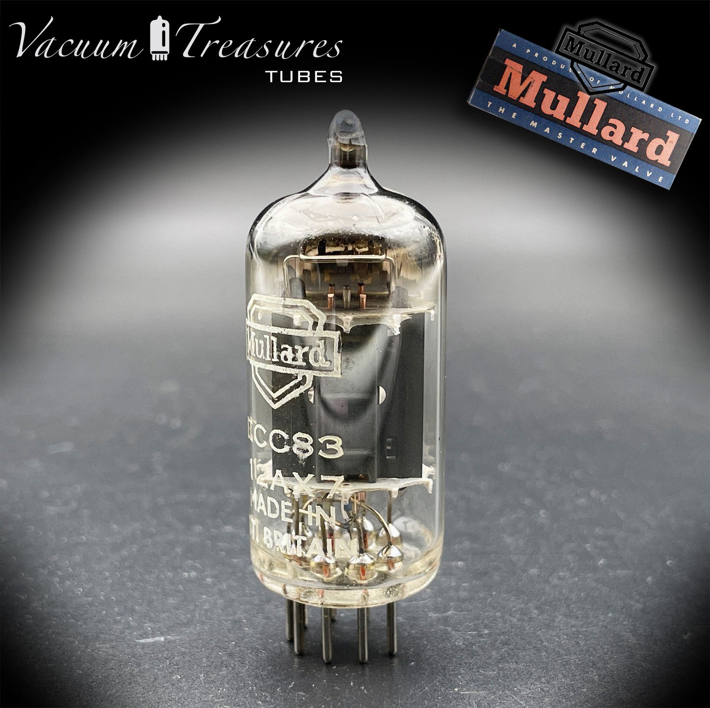 12AX7 / ECC83 Mullard Blackburn MC1 Long Gray Plates Goalpost Getter Made in GT. Britain 1957 Tested Tube