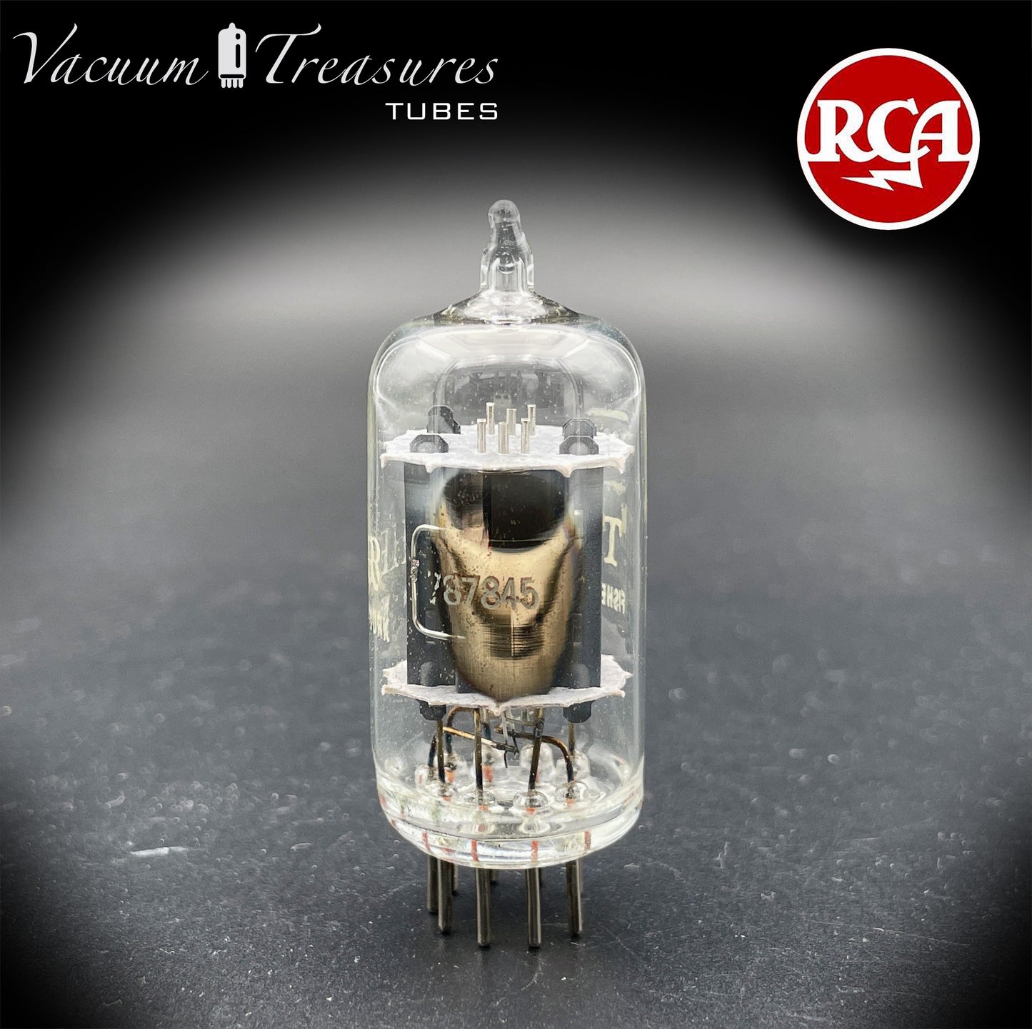 7025 12AX7 RCA Clear Top Long Gray Plates Side D Getter Tested Tube Made in USA '60s