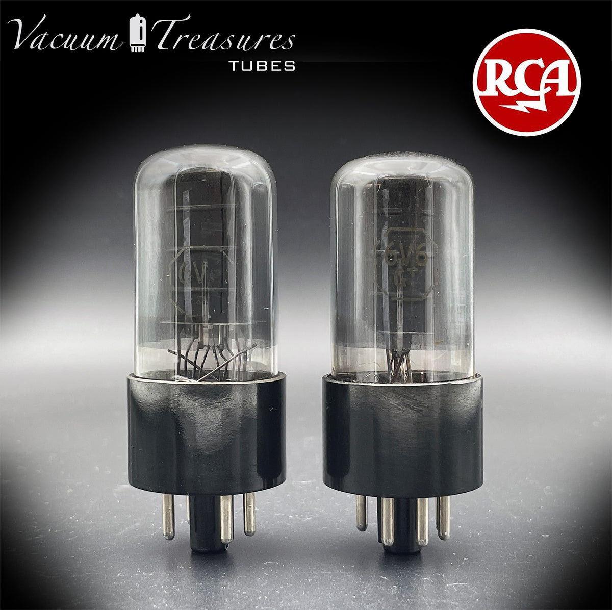 6V6GT RCA Black Plates Smoked Glass DD Getter Closely Tested Pair Tubes USA 1950s