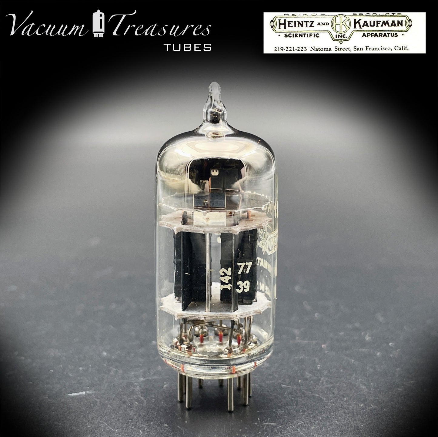12AU7WA / CV4003 / 6189 Heinz &amp; Kauffman Triple Mica Black Plates Square Getter Made in USA
