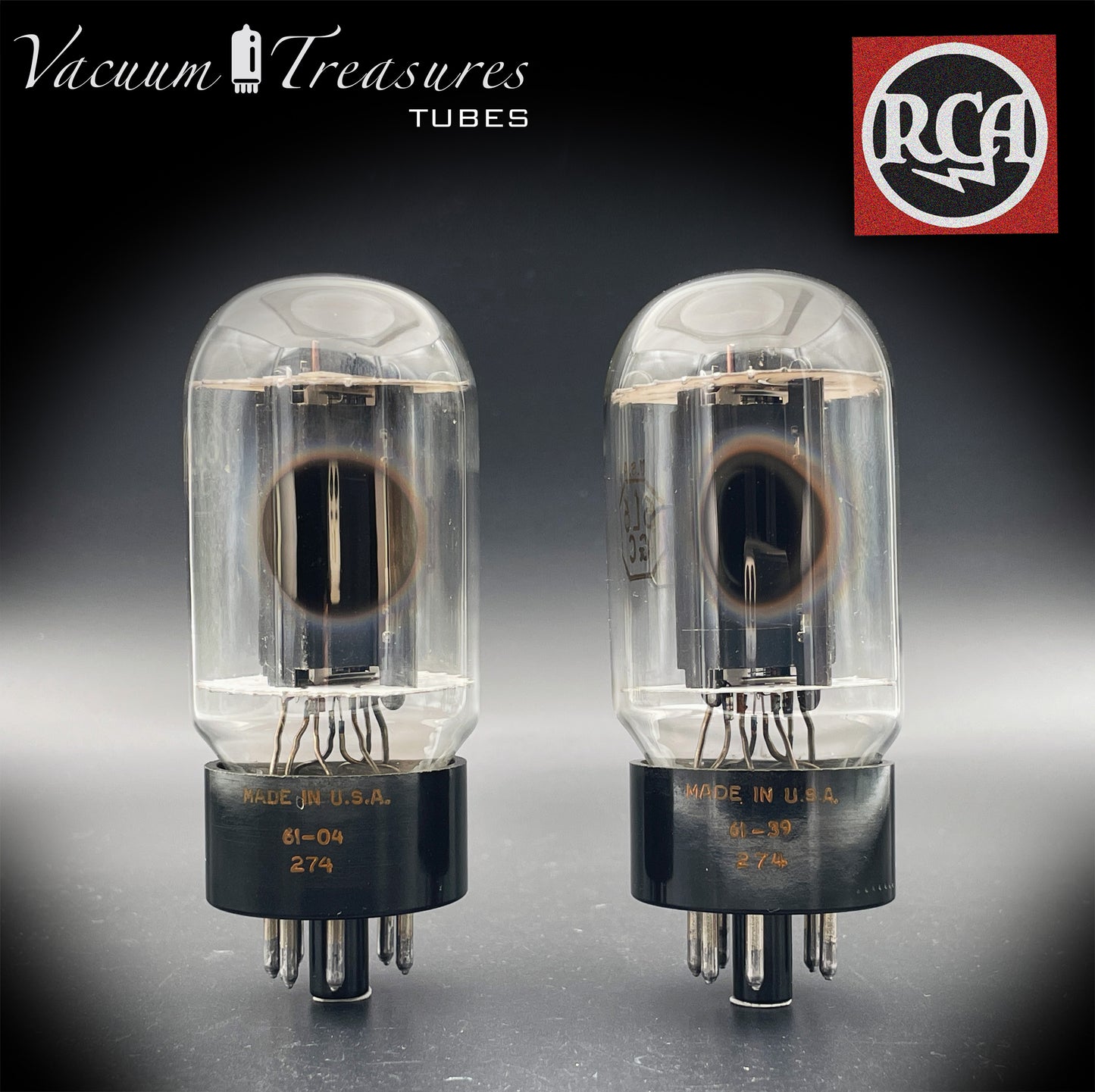 6L6GC RCA Black Plates Double Side D Getter – Matched Pair – Amplitrex Tested – Made in USA 1961