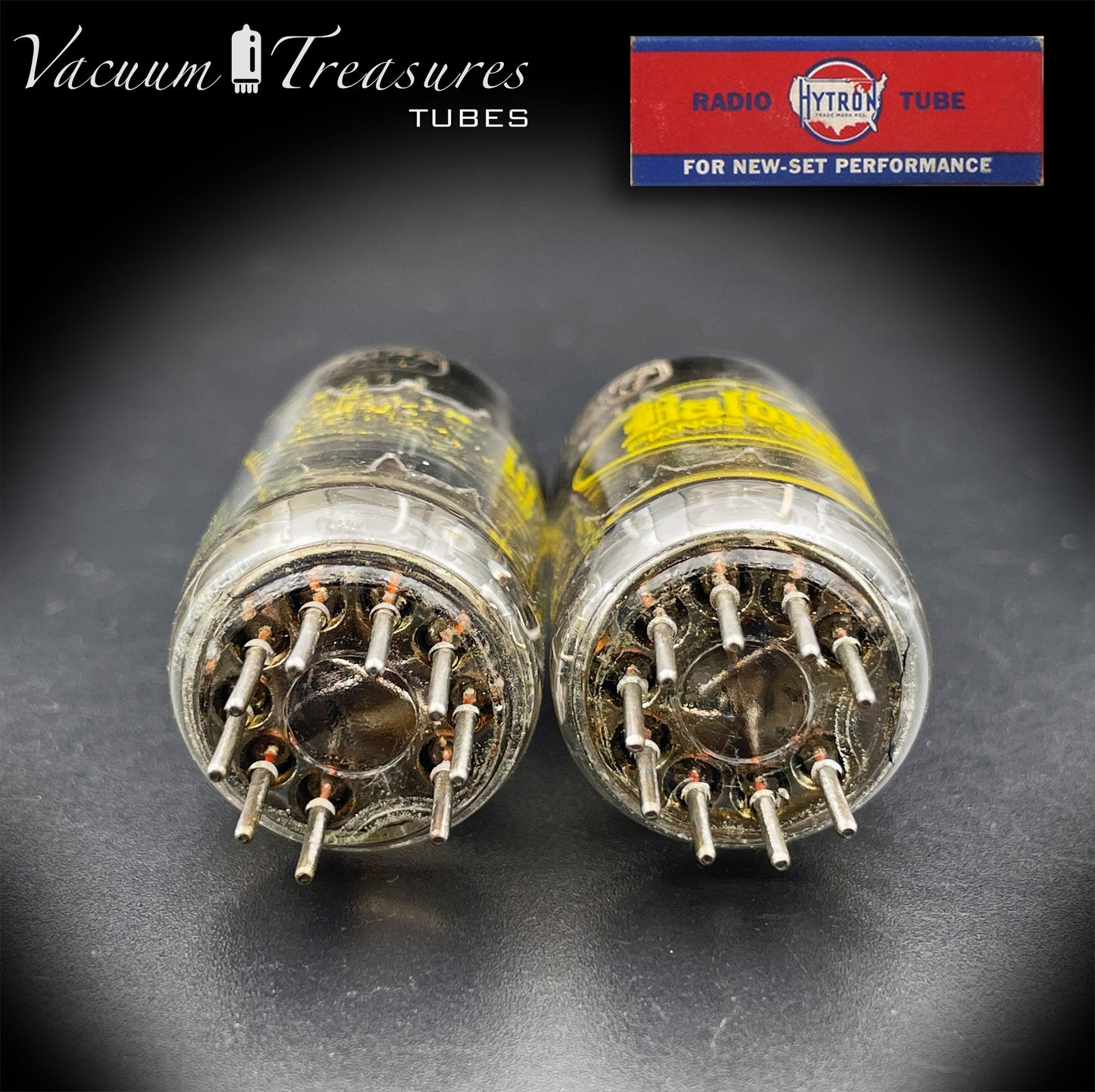 12AU7A ECC82 Baldwin / HYTRON Matched Pair Black Plates Halo Getter Tested Tubes USA