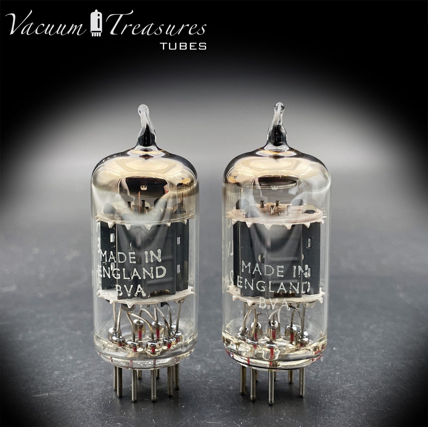 12AX7 / ECC83 Mazda Valve Tested Pair Same Date Codes Short Gray Plates Halo Getter Made in England BVA