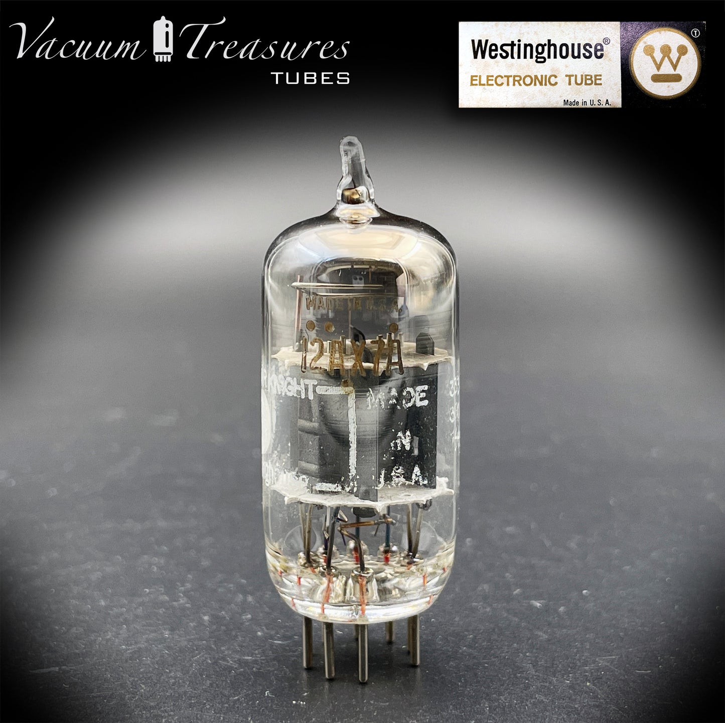 12AX7 / ECC83 Knight by Westinghouse Short Gray Plates Square Getter Tube Made in USA '50s