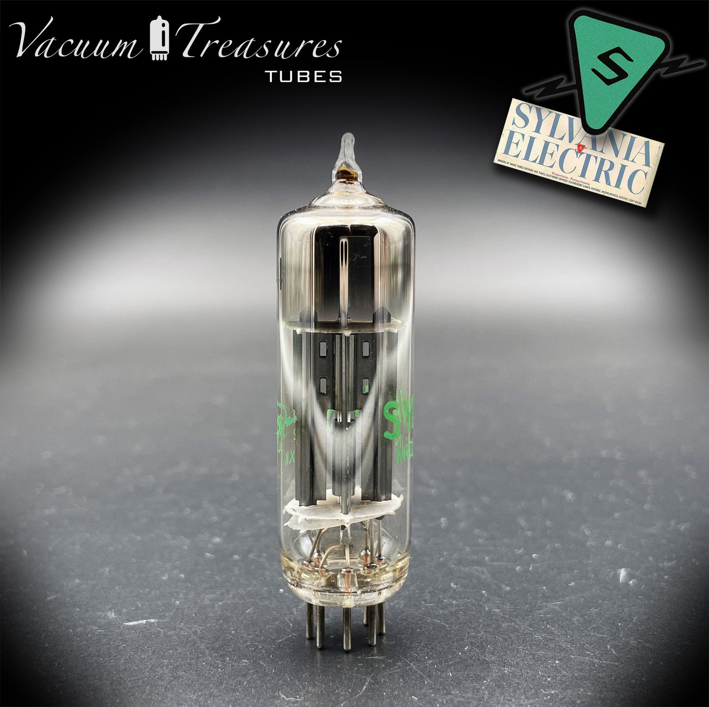 6X4 EZ90 NOS SYLVANIA Black Plates Halo Getter Tested Rectifier Tube USA 1952