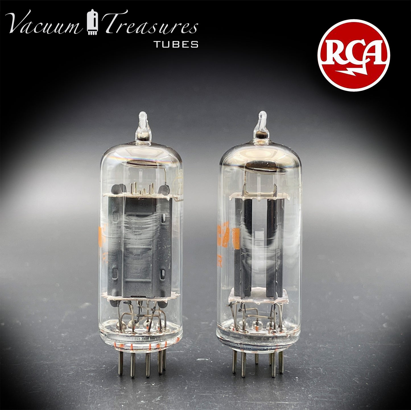 12BH7A 7032 NOS NIB RCA Matched Pair - Same Codes - Gray Plates Halo Getter Tubes USA '74