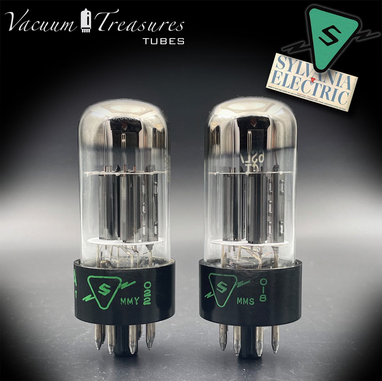 6SL7GT SYLVANIA 3-Hole Black Plates Tall Boys AMPLITREX Tested Pair Made in USA '50s