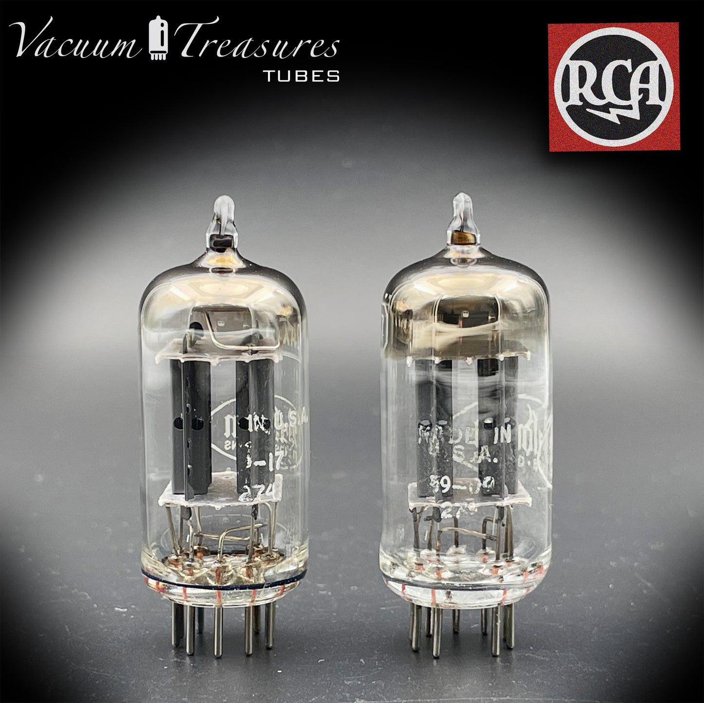 12AX7 ( ECC83 ) RCA for Baldwin Long Gray Plates Square Getter Matched Tubes MADE IN USA '59